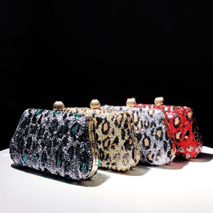 2025 Stylish Women Dinner Bag Embroidered Sequins Top Handle Bags Shoulder Handbag Leopard Print Clutch Purse Noble Tote