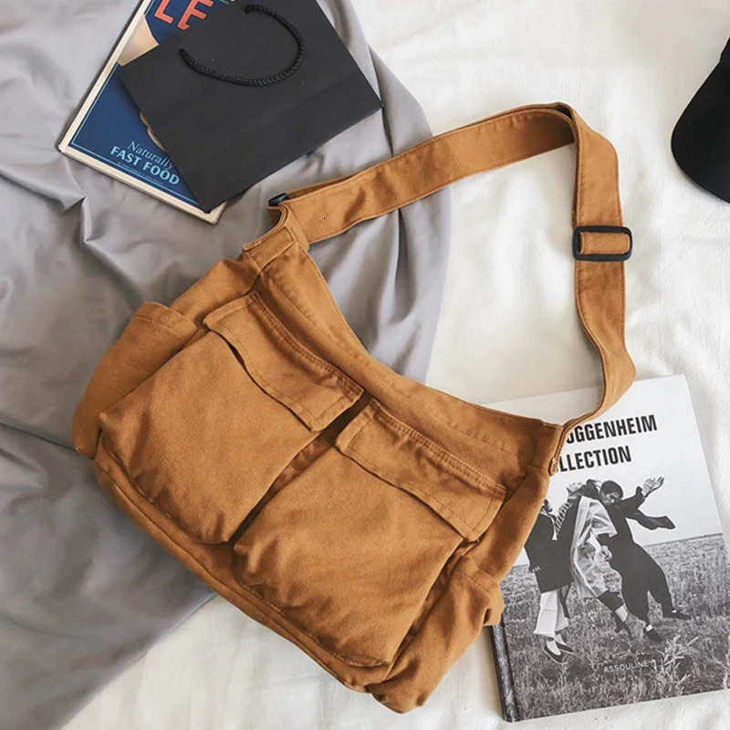 Women Vintage Handbag Canvas Teenager Shoulder Tote Bags Messenger Bags Ladies Casual Handbag Crossbody Purse 250207