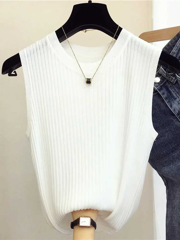 zjais Summer Spring Tanks Top Women Sveless Knitted T-Shirts Fe Elastic Slim Casual Vests Crop Tops Camis Pullover ShirtsXJ250212