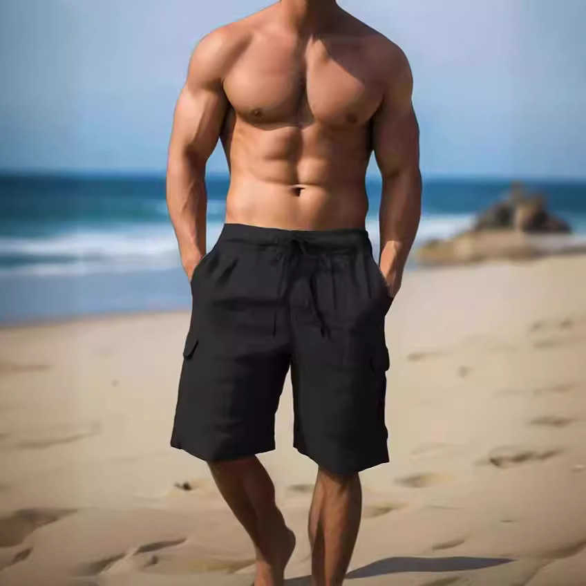 Summer mens workwear shorts multi pocket drawstring pants mens beach shorts W250212