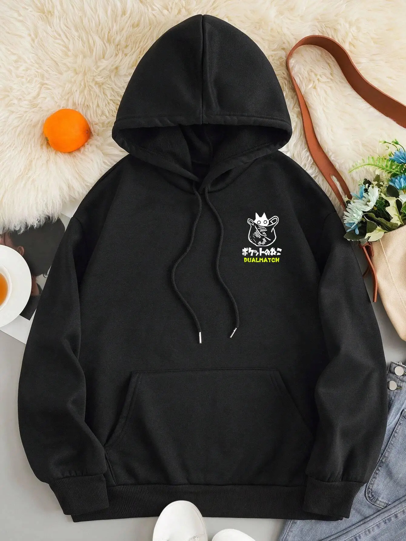 Cute Cat Cartoon Printed Sweatshirt Women Harajuku Casual Loose Hooded Fashion Soft Pocket Hoodies Autumn Warm Female Clothes 250117