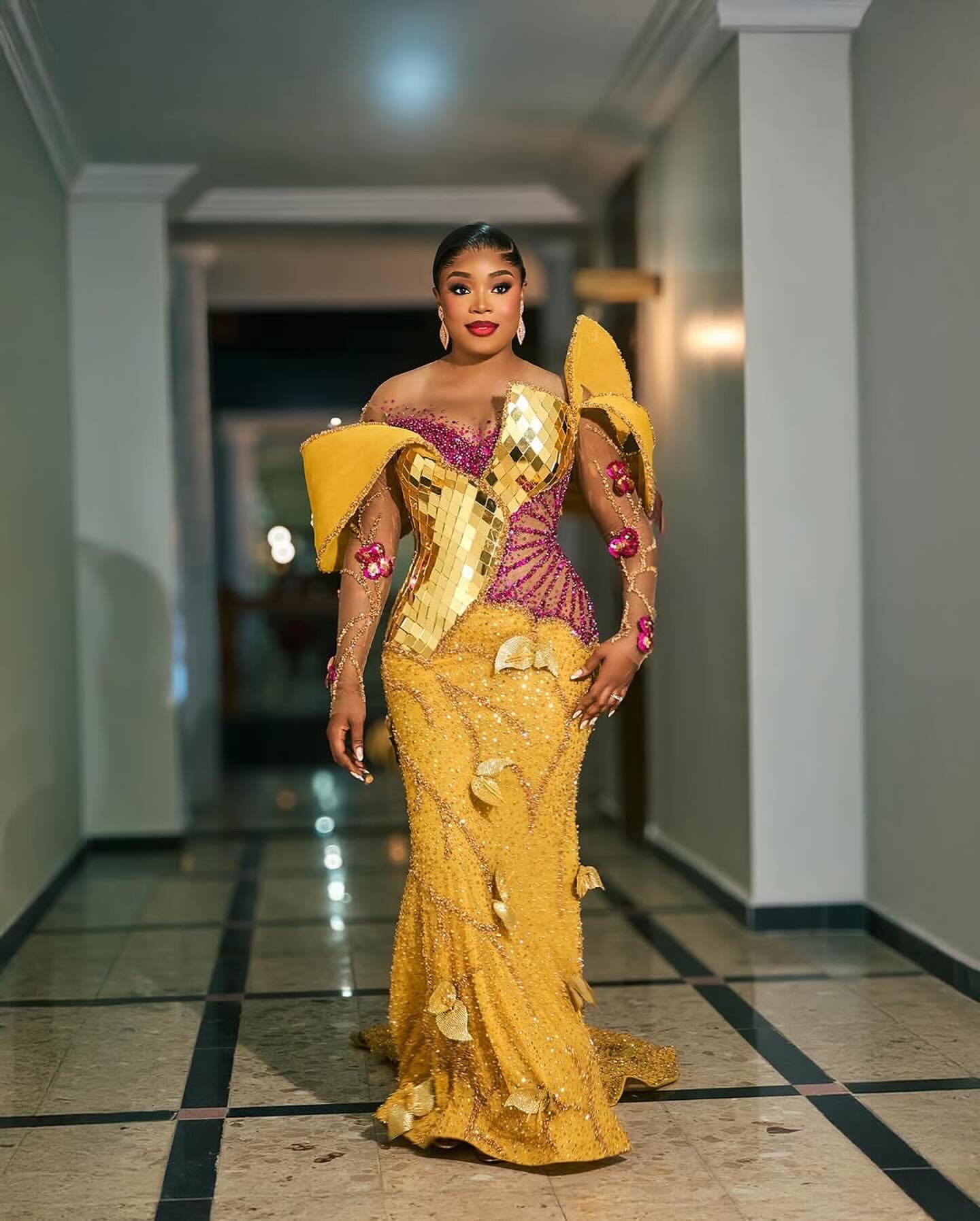 Aso Ebi 2025 Gold Mermaid Prom Dresses Crystals Beaded Florals Sequined Luxurious Evening Formal Party Second Reception Birthday Gowns Dress For Speci