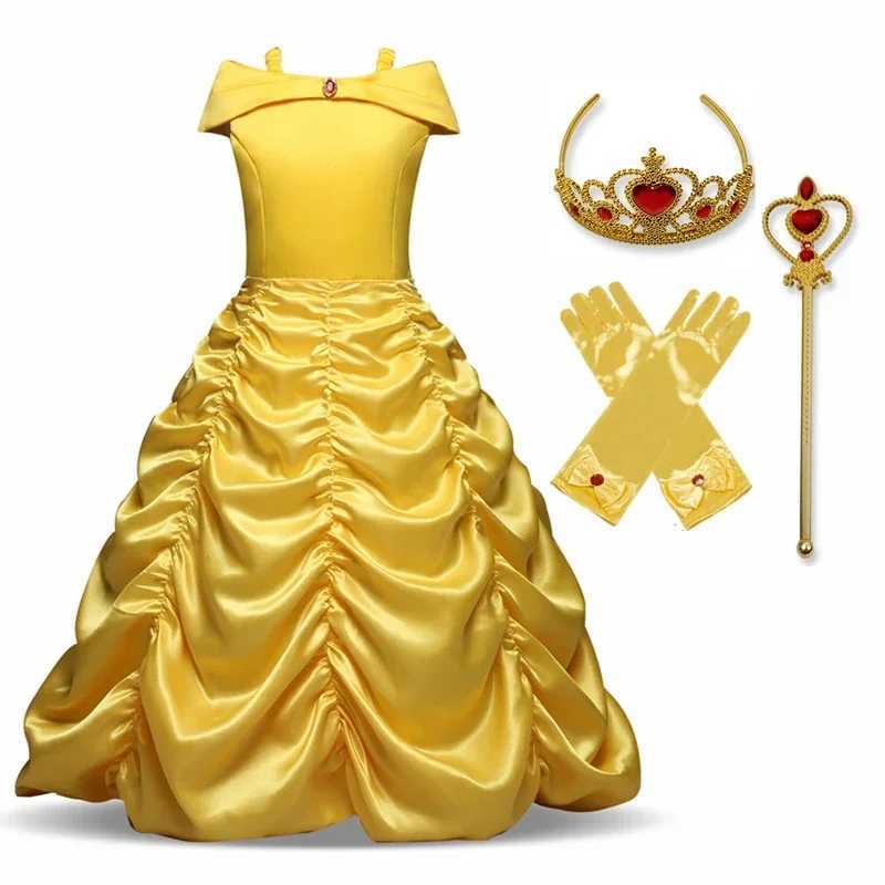 Girl Belle Dress Beau and The Beast Cosplay Costume Kids Yellow Puffy Dress Easter Carnival Par Children Halloween CostumeXJ250117