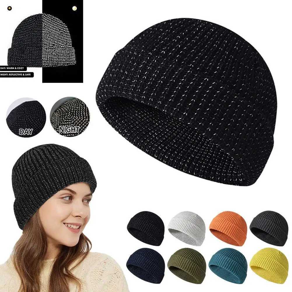 Cycling Reflective Knit Caps Winter Warm Sklcaps Reflective Beanie Hat Winter Outdoor Sports Reflective Hat For Hiking Cycling X250212