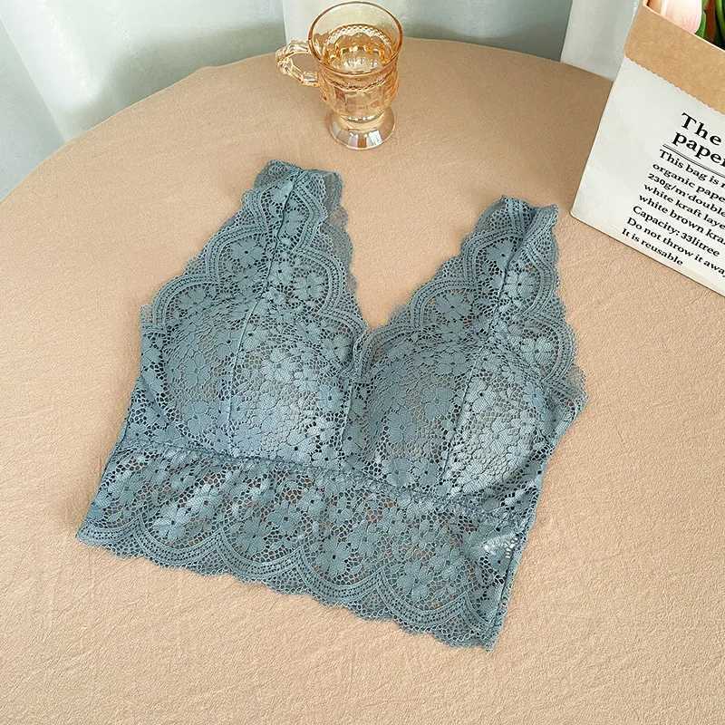 Lace Bras Top Women Deep V Neck Sexy Lingerie Wire Free Bra Tank Tops Fe Underwear V Back Bralette Padded CamisoleXJ250212