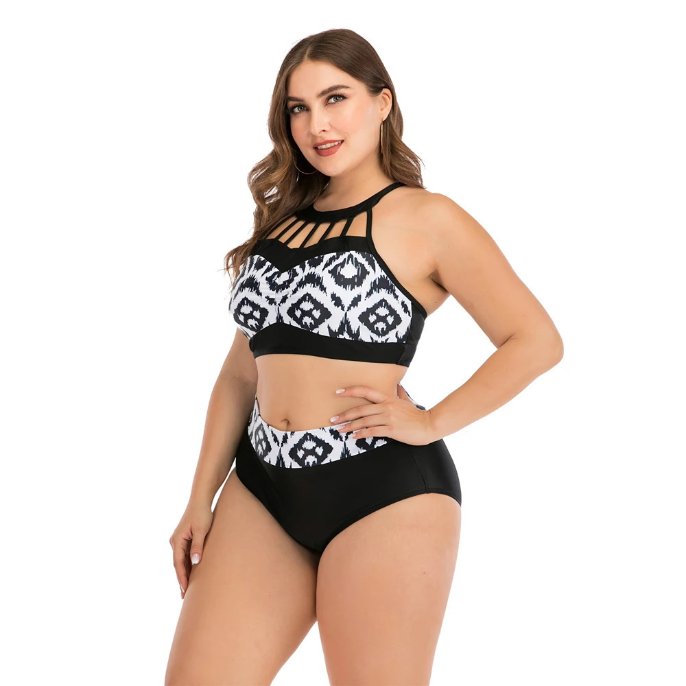 Women High Waist Bikini set Swimsuit Plus size Swimwear Large Big Plussize Swimming Suits Beachwear Wear For Female y250211