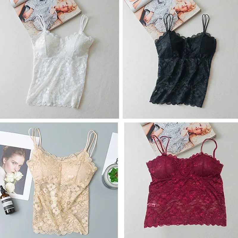 Floral Cami Padded Tank Top Womens Underwear Sexy Lace Bralette Crochet Flower Vest CamisoleXJ250212