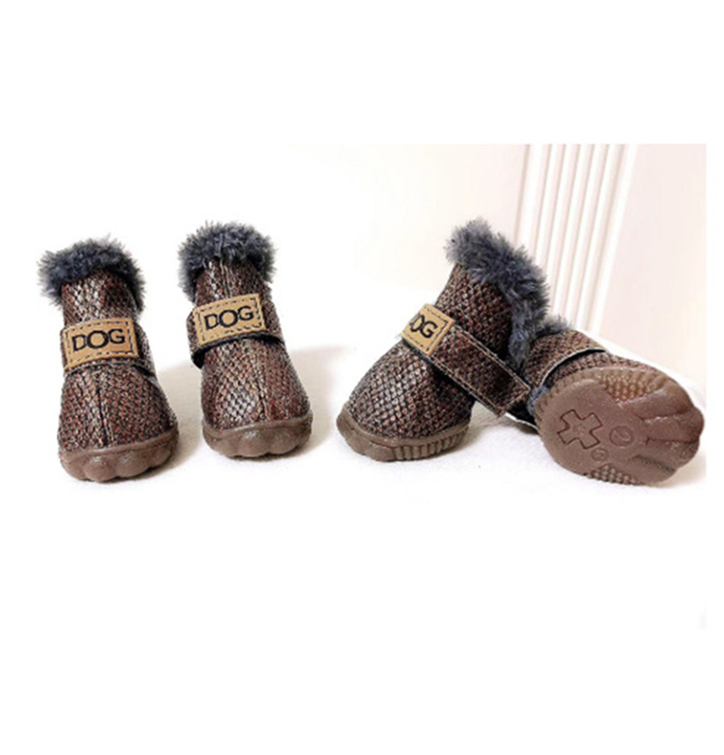 Dog shoes in 16 colors, Puppy Dog Boots Paw Protectors for Winter Snowy Day,Sole Thickened Wear-resistant, Big Logo Leather Shoes with Cotton, with Ve