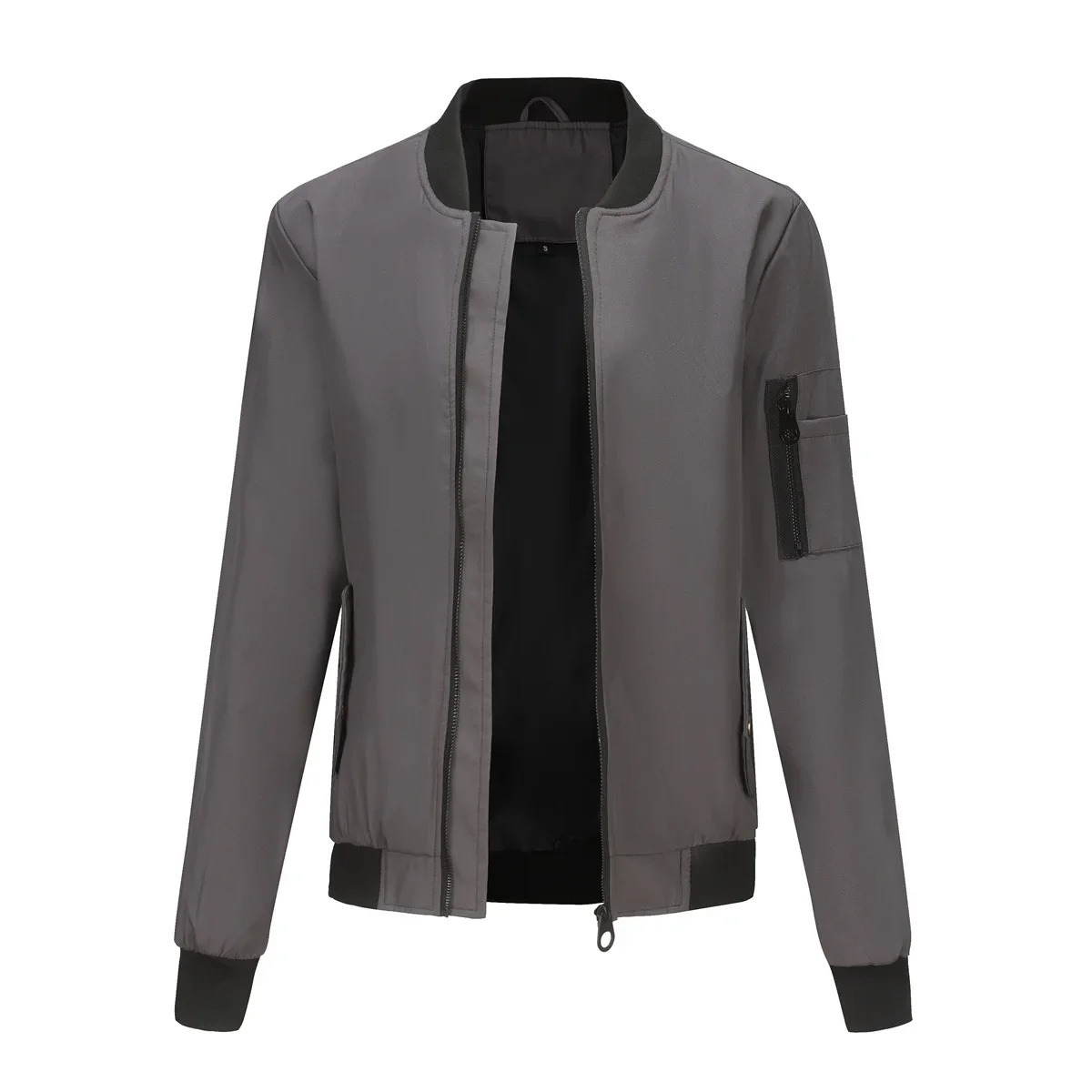 Fashion Bomber Jacket Women Long Sleeved Top Vintage Varsity Jacket Baseball Uniform Round Neck Woman Clothing Coats Black Body 250212