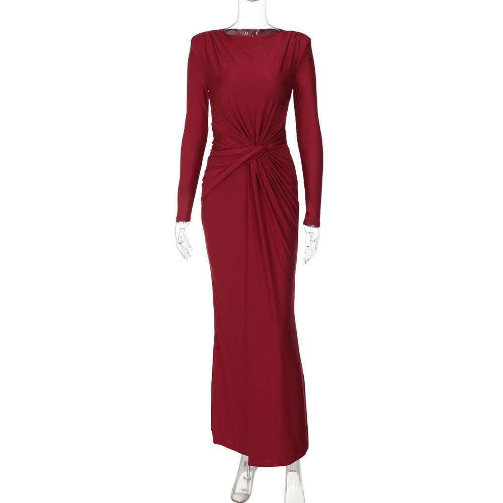 Hot selg women's evening dresses in Europe America, autumn products, fashionable temperament, slim fit round neck long sleeved dresses, wholesale