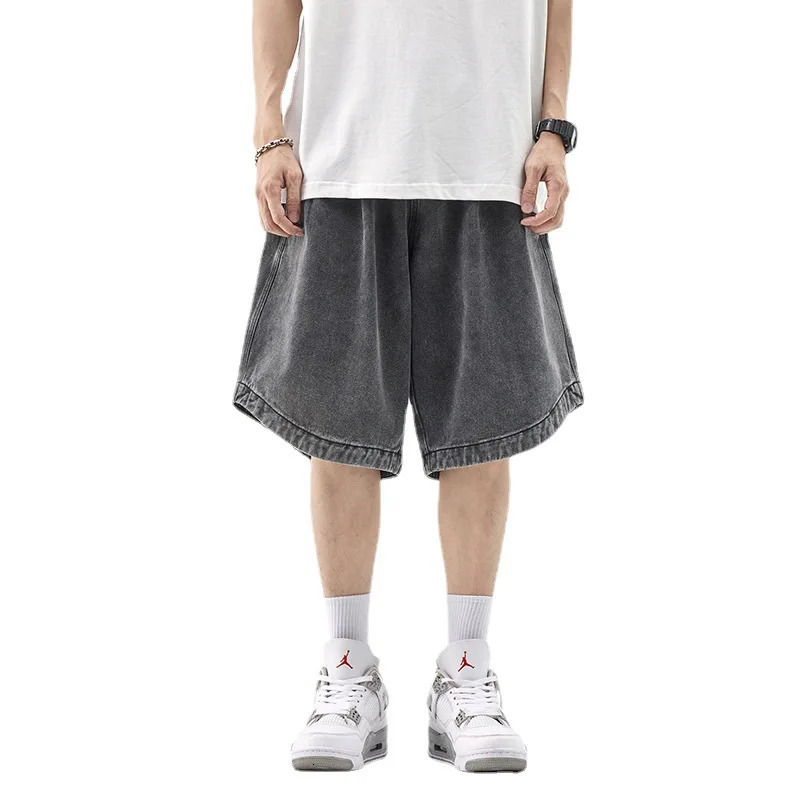 Flared Denim Shorts Mens and Womens Fashion High Street Plus Size Loose Casual Plankton Handsome Five Cent 250211