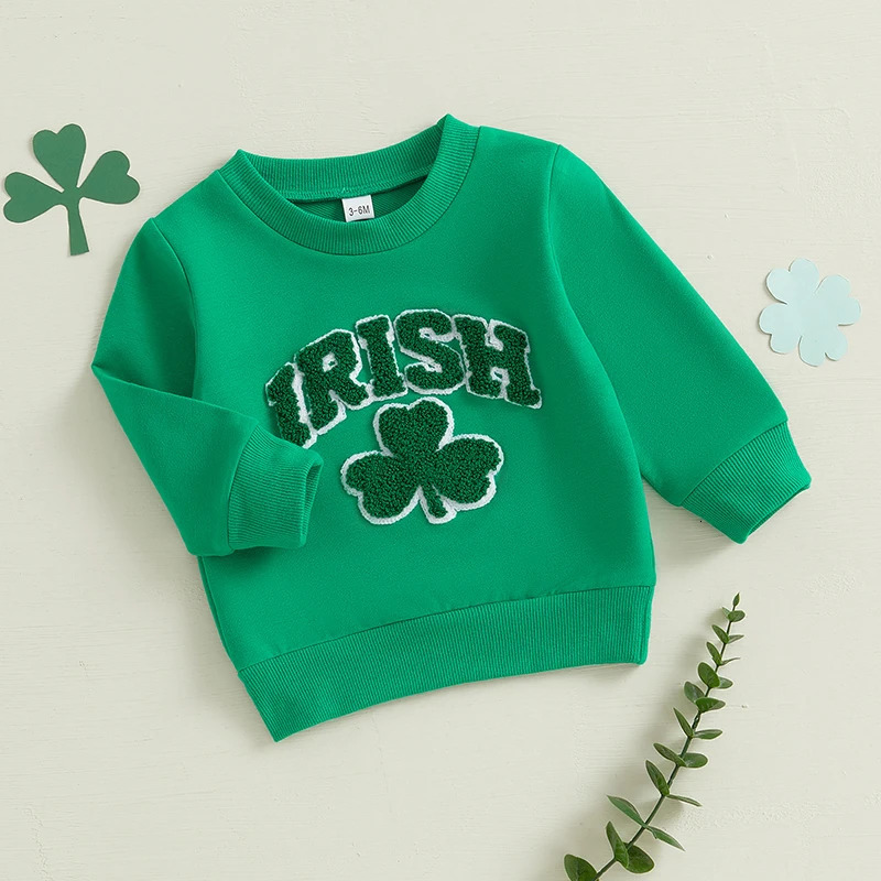 St Patricks Day Kids Green Shamrock Print Hoodie Toddler Boy Girl Long Sleeve Pullover Irish Clover Sweatshirt Top 250211z