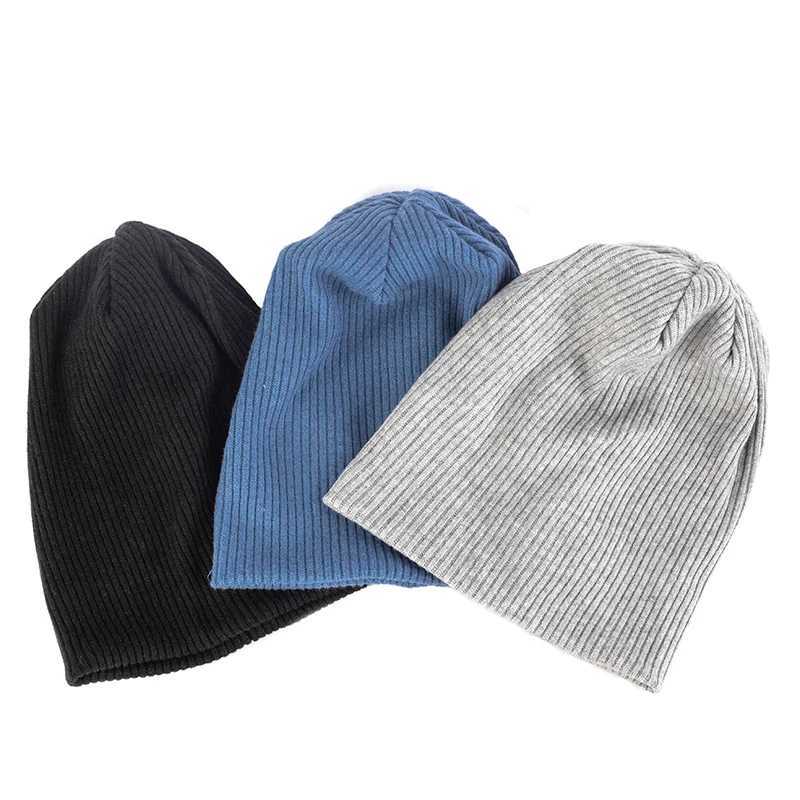 Geebro Wen Fashion Stretch Ribbed Slouchy Beanies Hat Men Winter Autumn Baggy Spring Striped Knitted Sklies Warm Hats Caps X250212