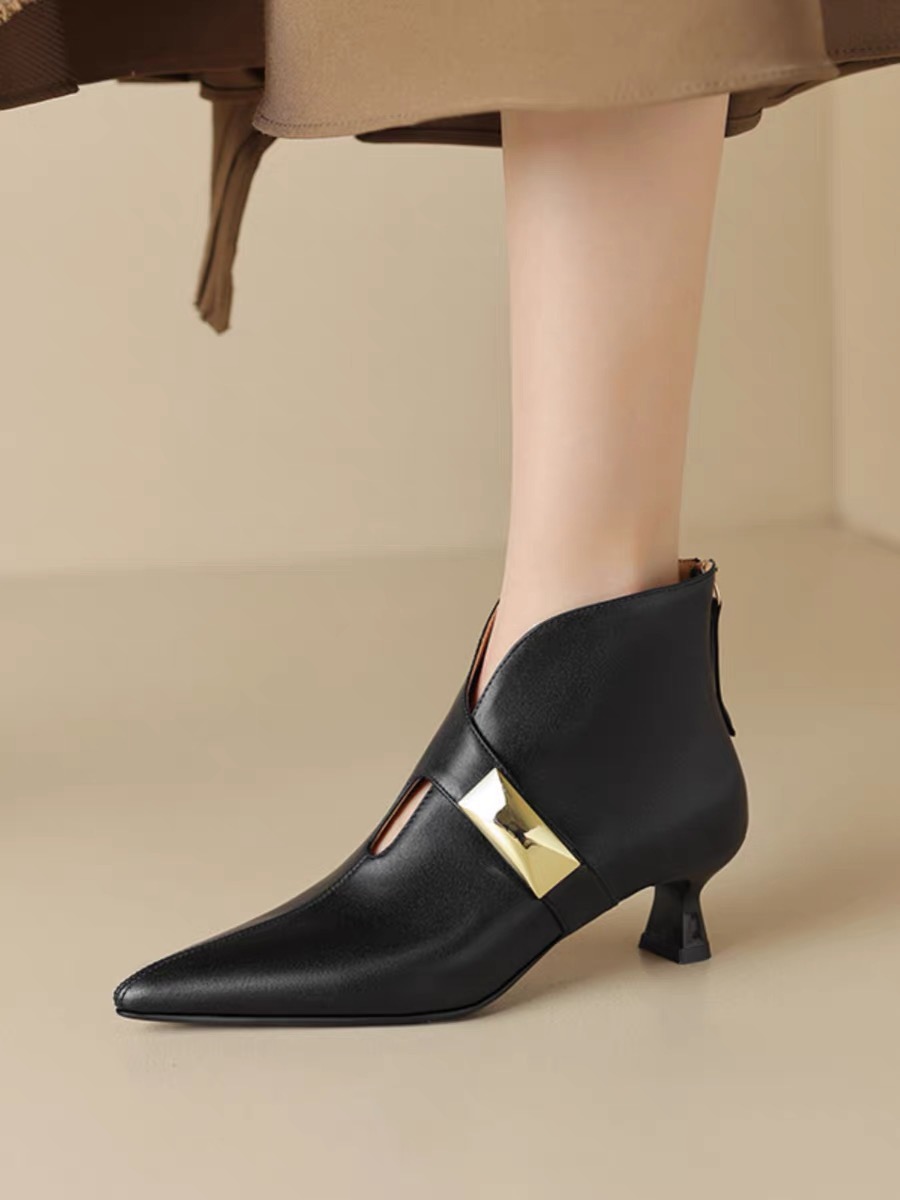 2025 new Autumn Pointed Toe Women Ankle Modern Ladies Shoes Flat with Leather Boots 8d42