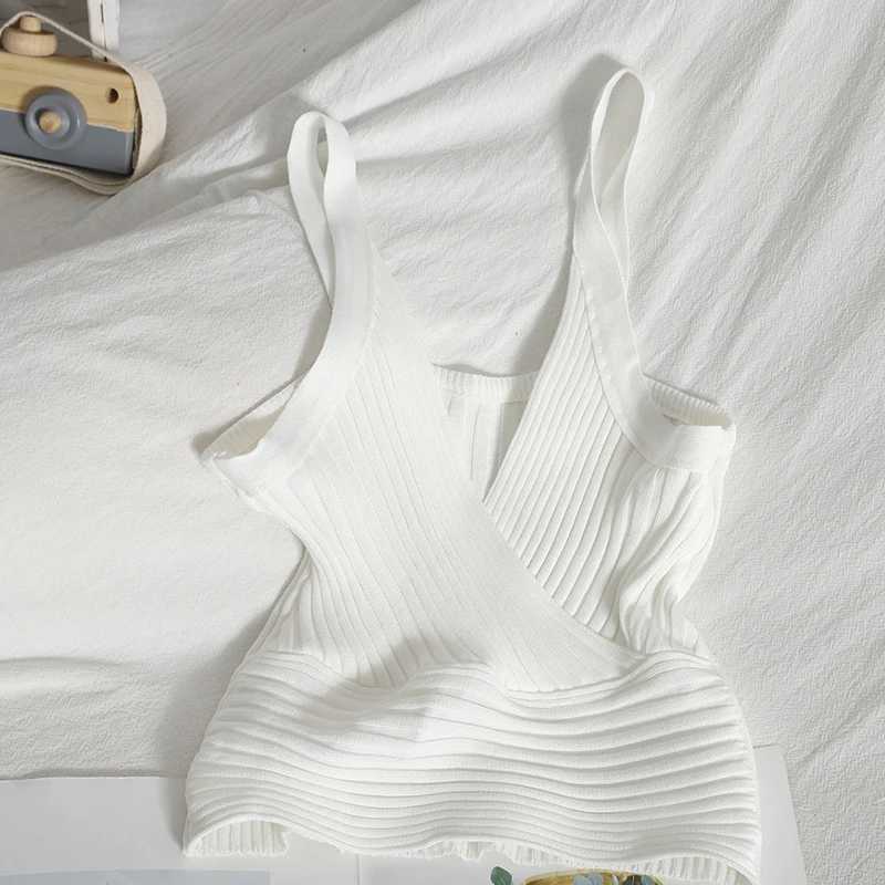 Rib Knit Wrap Front Crop Top Women V-Neck Sveless Camis and Tanks Summer Sexy Club Party OutfitXJ250212