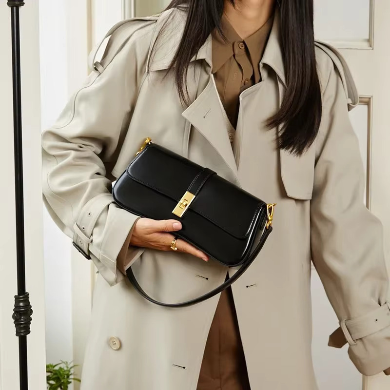 Underarm Cowhide Genuine Leather Handbags Women Vintage Shoulder Bag Female Crossbody Bags High Quality 2025