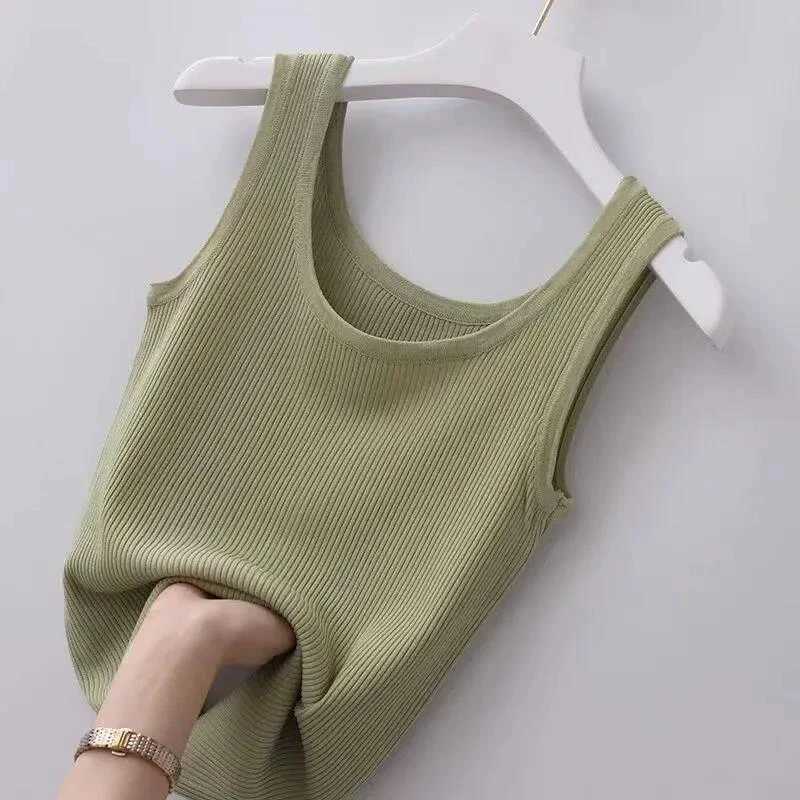 Vest Top sexy Sveless O Neck Summer Knit Women Camisole Pure Color Black White t-shirt Solid Color Slim Tank Top Chic TopXJ250212