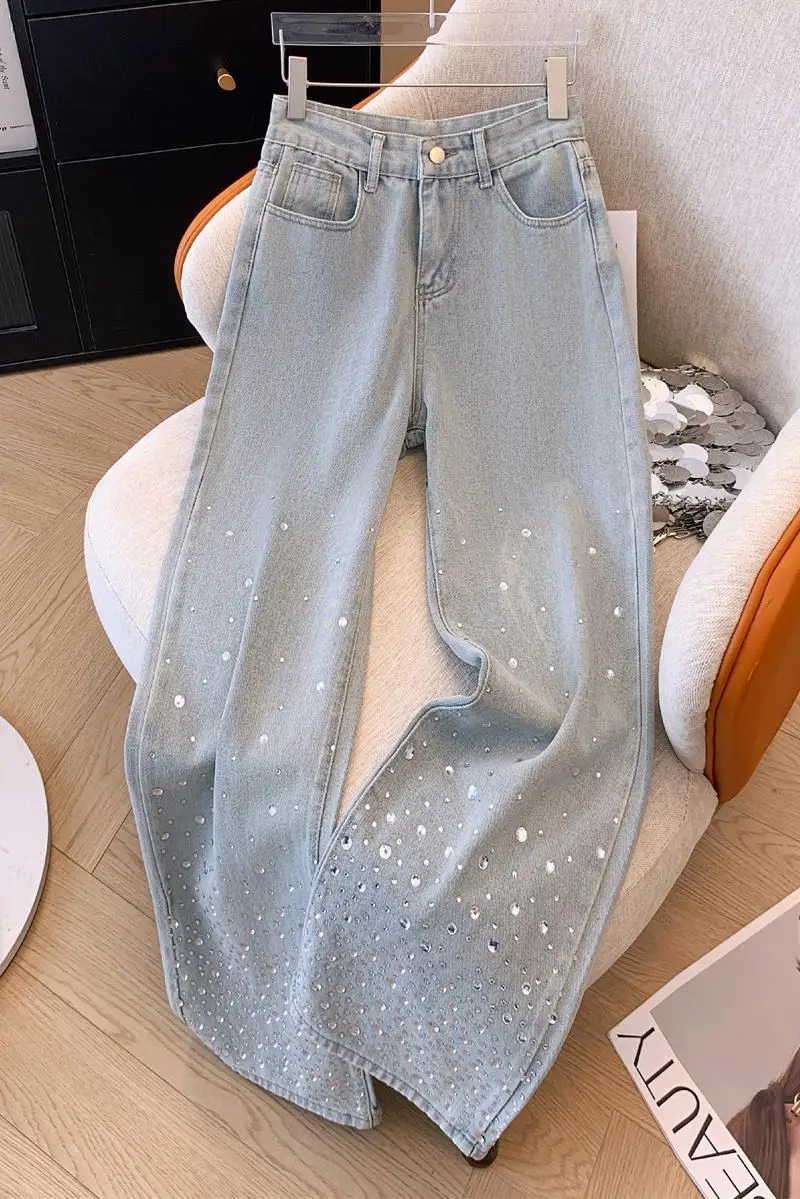 Diamond n Casual Jeans Women High Waist Loose Pants Fashion Spring Streetwear Mopping Pants 250212