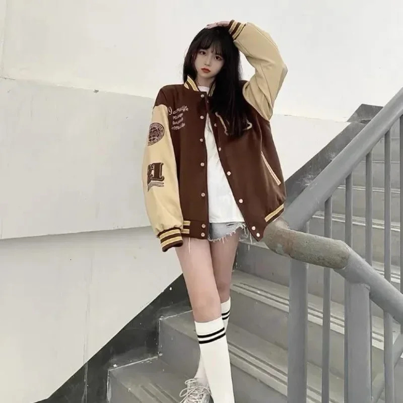 Vintage Streetwear Baseball Jacket Women Y2k Oversized Varsity Jackets Korean Fashion Bomber Coats College Couple Aesthetic 250212