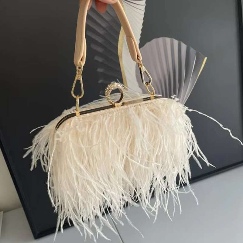 TOPHIGH Ostrich Feather Evening Clutch Bags For Women Chain Shoulder Crossbody Bag Tassel Party Wedding Purse Handbag