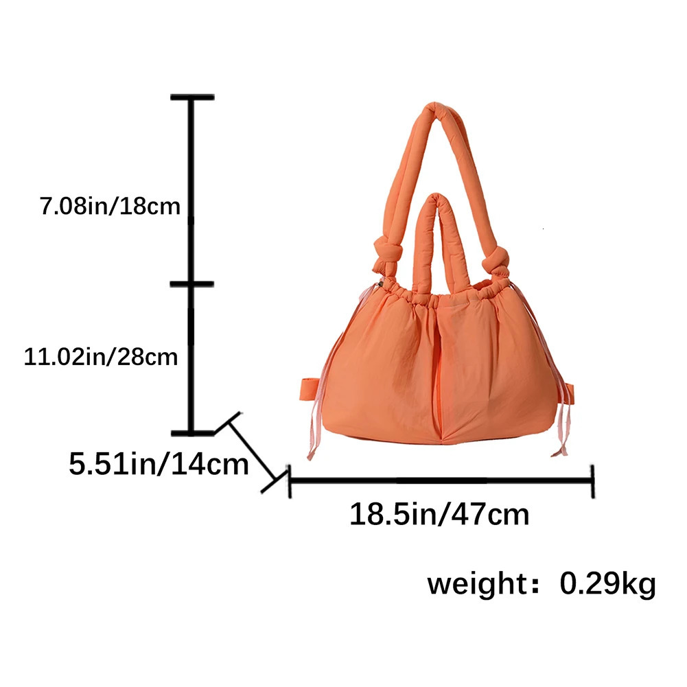 Casual Large Capacity Puffer Tote Bag Padded Nylon Women Handbags Knotted Strap Shouder Crossbody Bags Winter Warm Sac 250207