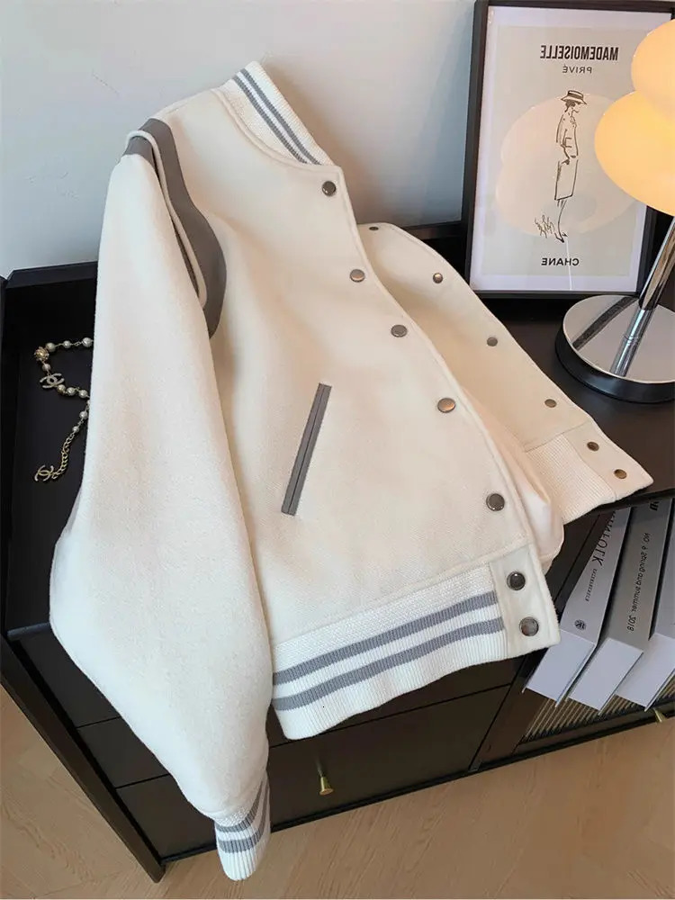 Japanese College Style Contrasting Color Patchwork Stand Up Collar Baseball Jacket Mens and Womens Fashionable Versatile 250212