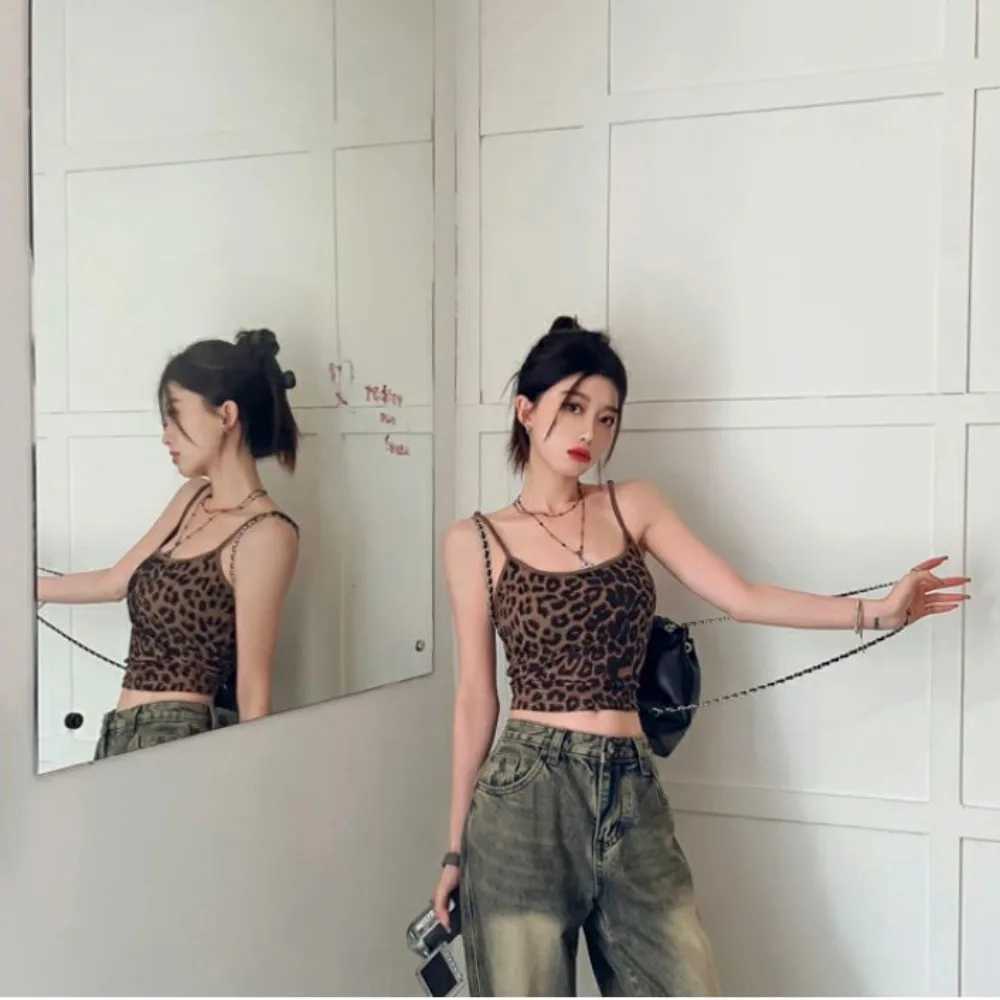 Summer Leopard Print Sling Fashion Temperament Look Slim Tube Top Cool Casual Sveless Top Beach VacationXJ250212