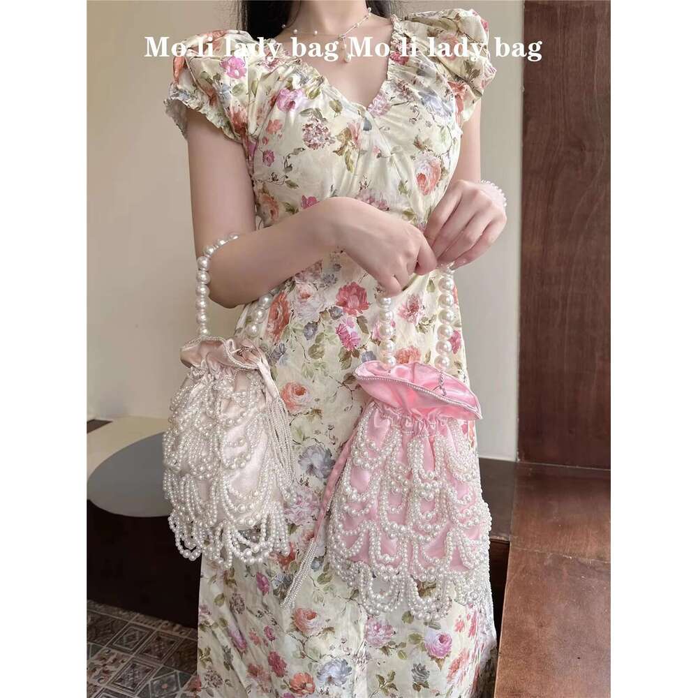 Pearl Beading Tassel Bucket Women's Handbag Beads Beaded Handmade Evening Wedding Party Clutch Purse Shoulder Bag