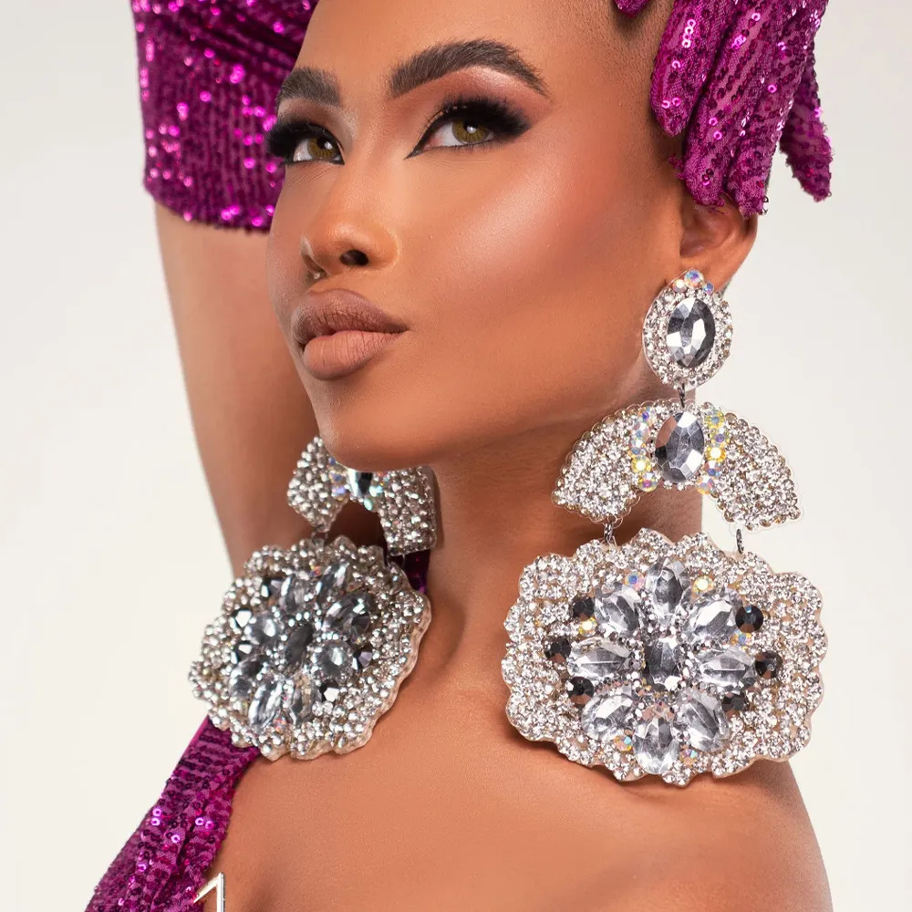Exaggerated Earrings Gold Exaggerated Rhinestones High-End Stage Accessories For Party Jewelry