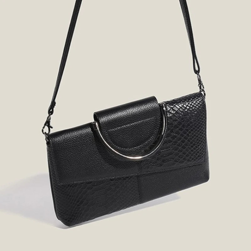 Female Shoulder Messenger Bags Casual Crossbody Bag Black PU Leather Trend Women Stone Print Chain Envelope Clutch Purses 250210