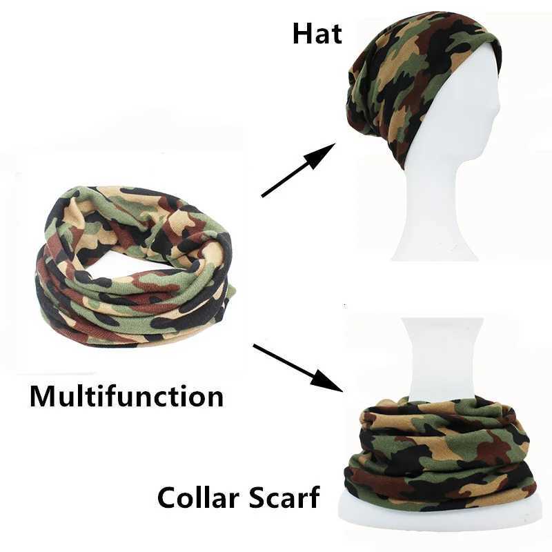 LOVINGSHA Autumn Winter Thin Mtifunction Wen Sklies Beanies Camouflage Design Hats For Men Fashion Feminino Scarf HT110 X250212