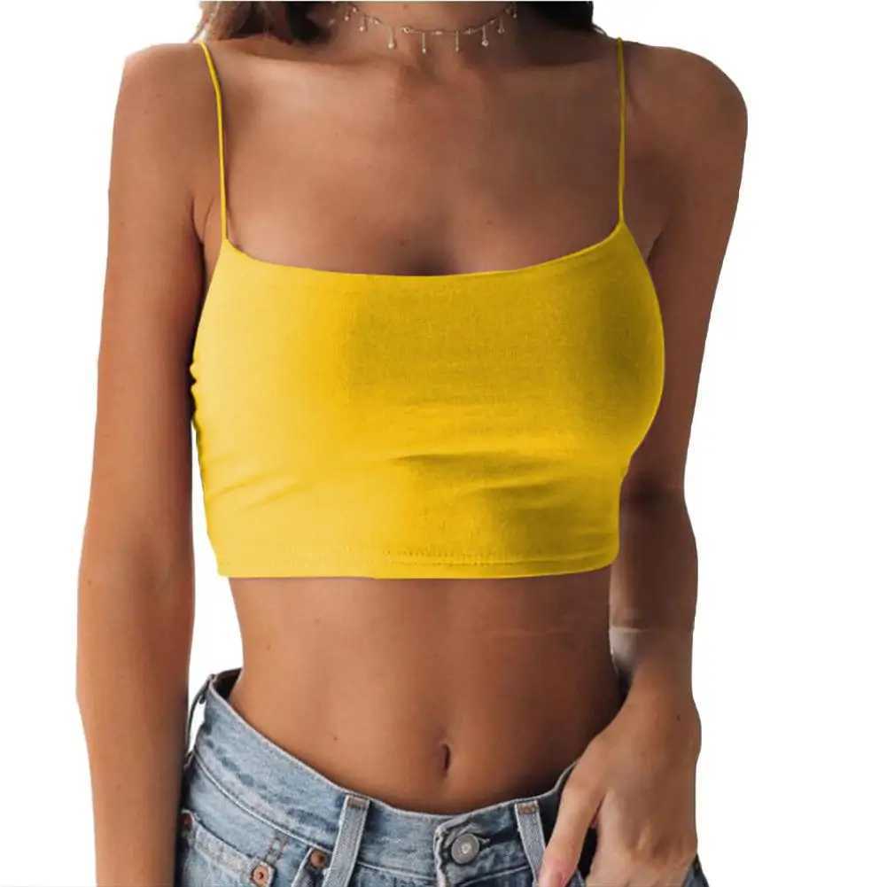 Sexy Women Solid Color Spaghetti Straps Slim Camisole Crop Top Bottoming Blouse Vest strap top shirt bottoming shirtXJ250212