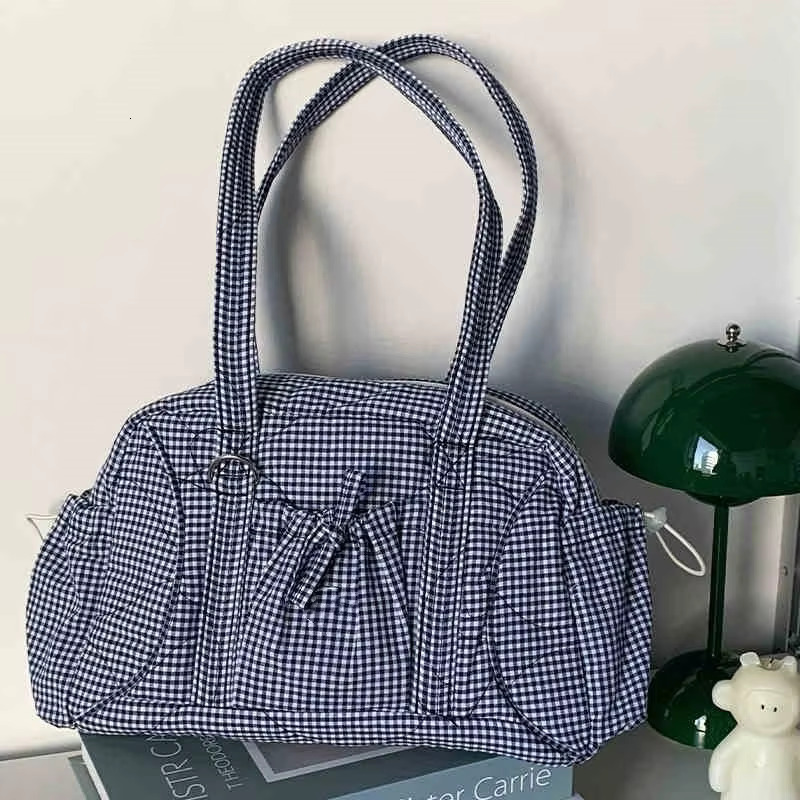 Quilted Korean Casual Shoulder Zipper Commuter Large Capacity Tote Plaid Bows Classic Handbags Trendy Bags For Women