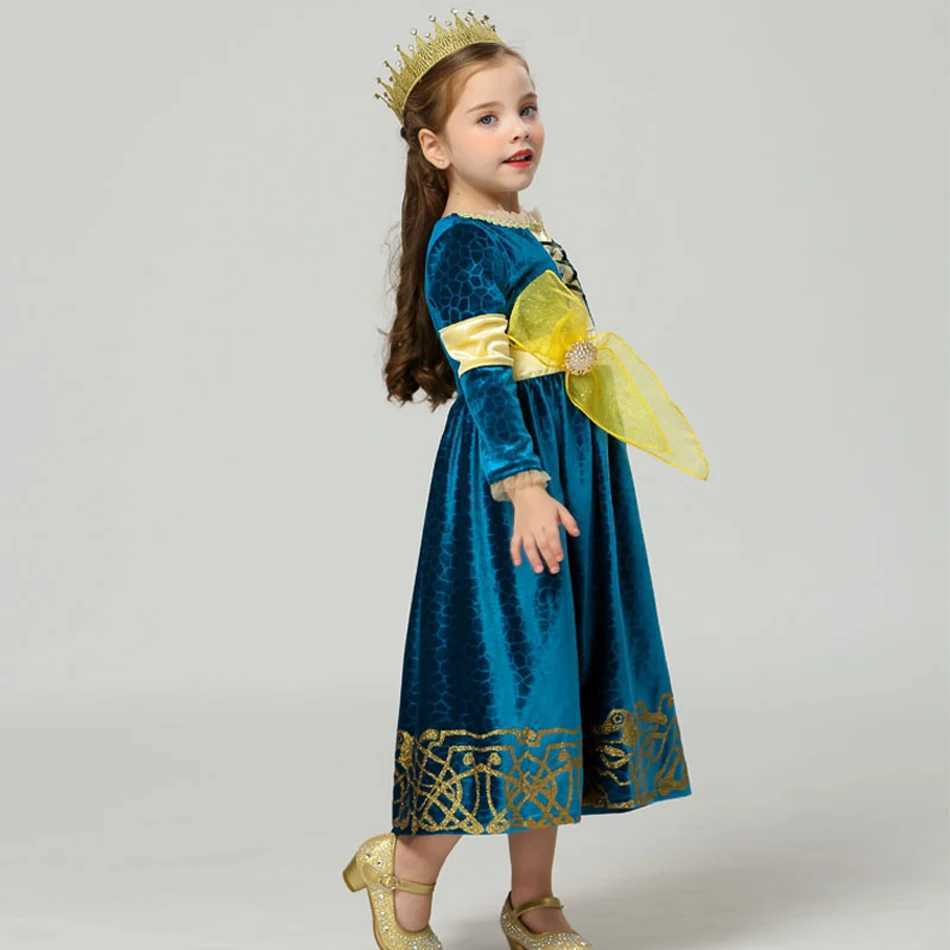 Movie Brave Merida Princess Long Dress Kids Disguise Halloween Children Clothing Set Girls Carnival Par Cosplay CostumeXJ250117