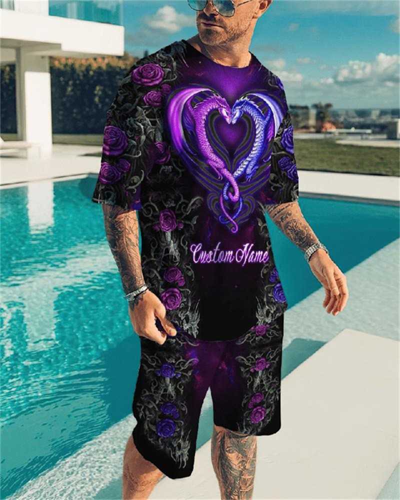 Mens Summer T-shirt Set 3D Printed Plant Tree Pattern Round Neck Beach Shorts Fashionable Men W250212