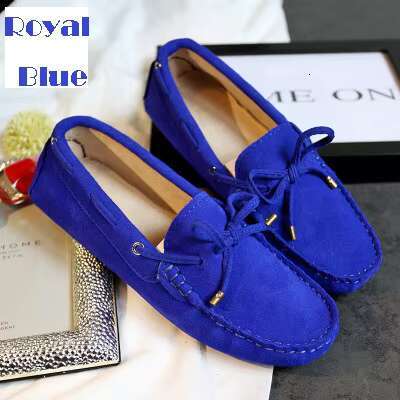 Cow Leather Womens Suede Flats Bow Tie Moccasins Big Size Casual Shoes Size34-44
