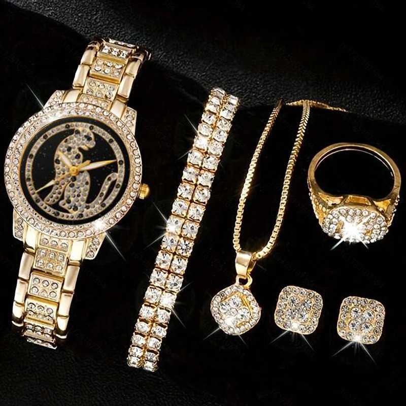 Ladies Treasure Bowl Diamond Set Watch Set 5pcs Bracelet Accessories Fashion Quartz Womens Watch Set W250212