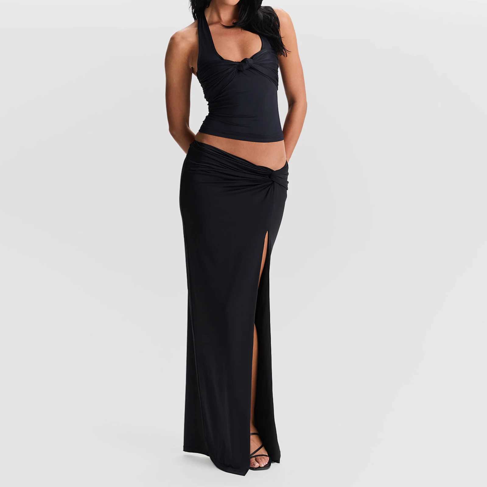 Women Knot Front Shirts Halter Neck Tank Tops Fashion Crop Top Fe Sexy Streetwear Sveless Dressy Tops Clubwear VestXJ250212