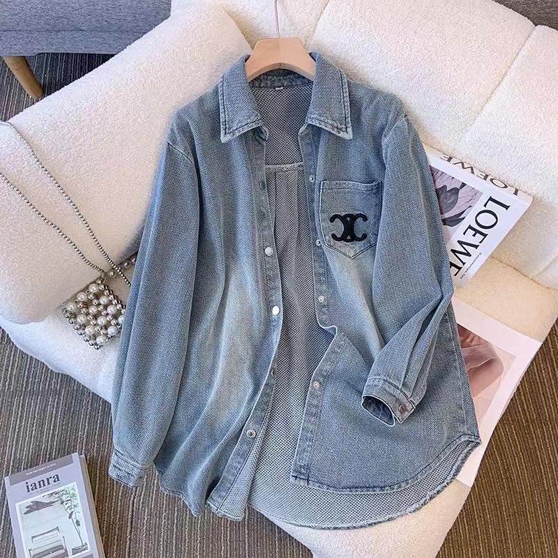 Blue denim shirt jacket women's loose 2024 spring and autumn new design sense Korean version of the age-reducing Joker Jacquard top.