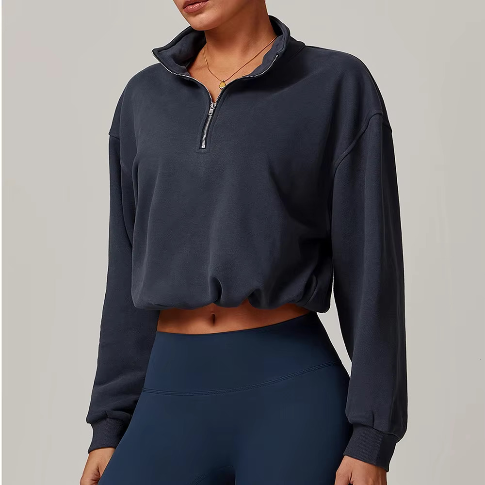 Half Zip Sports Jacket Winter Long Sleeved Coat Outdoor Sport High Collar Sweatshirt Running Keep Warm Fiess Top Women