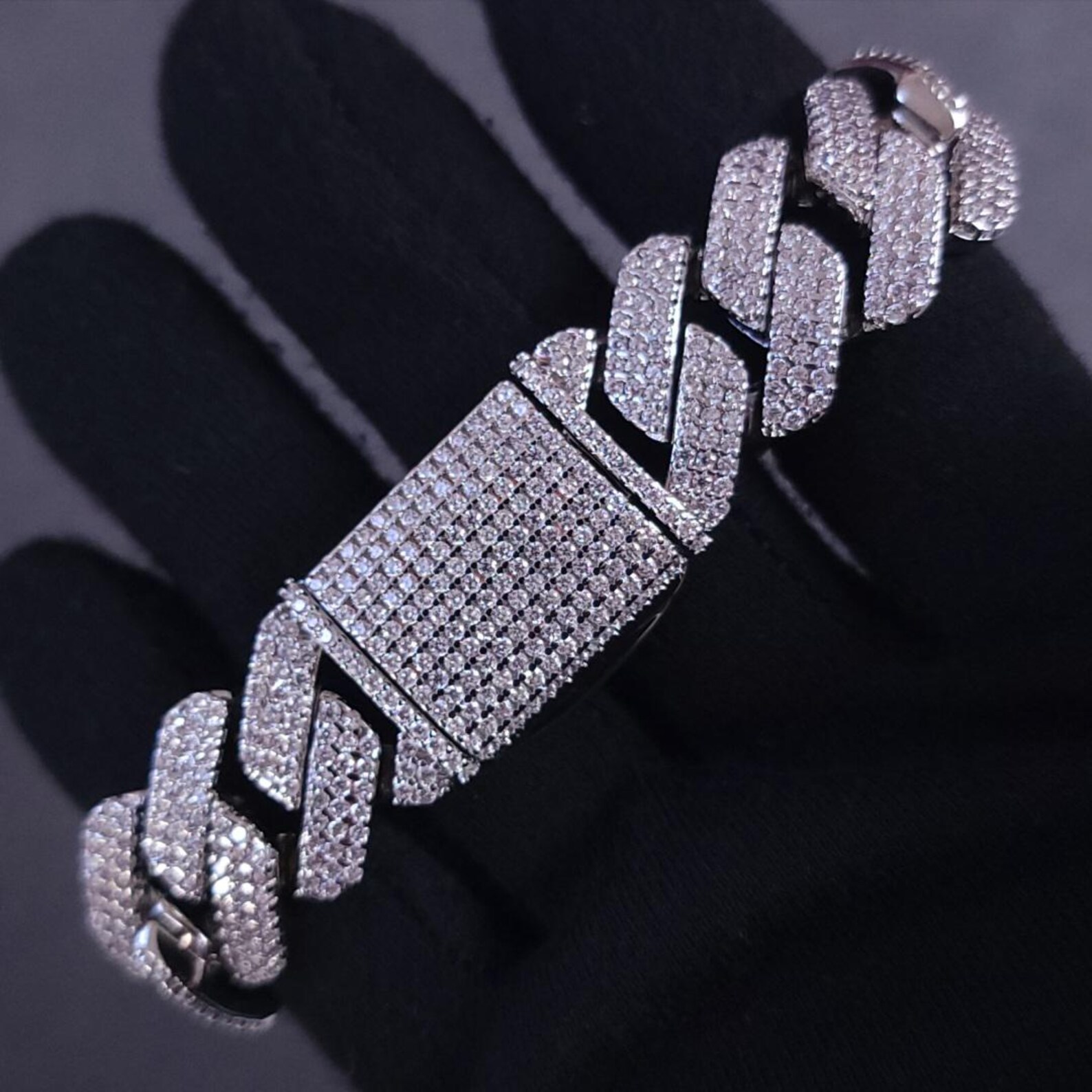 cuban link chain moissanite chain Hip Hop Rapper 3 rows Mossanite Necklace Jewelry Vvs 20mm Moissanite Cuban Chain
