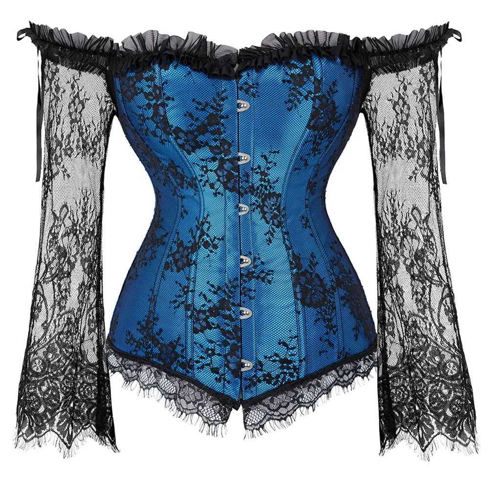 Corset Top With Sves Lace Up Bustier Women Gothic Gorset Corset and Bustier With Long Sve Lace Up Breathable BodyshaperXJ250212