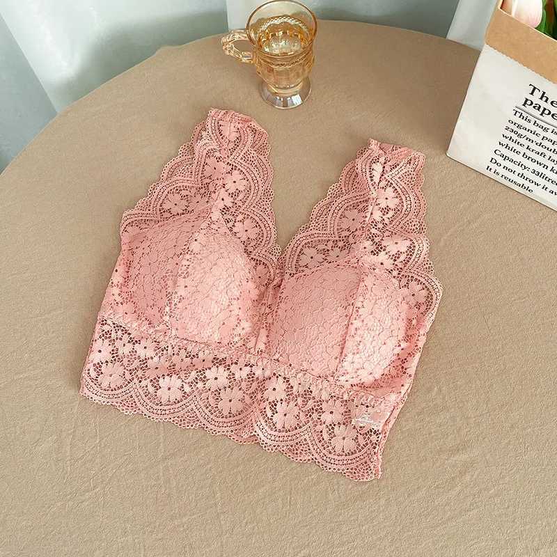 Lace Bras Top Women Deep V Neck Sexy Lingerie Wire Free Bra Tank Tops Fe Underwear V Back Bralette Padded CamisoleXJ250212