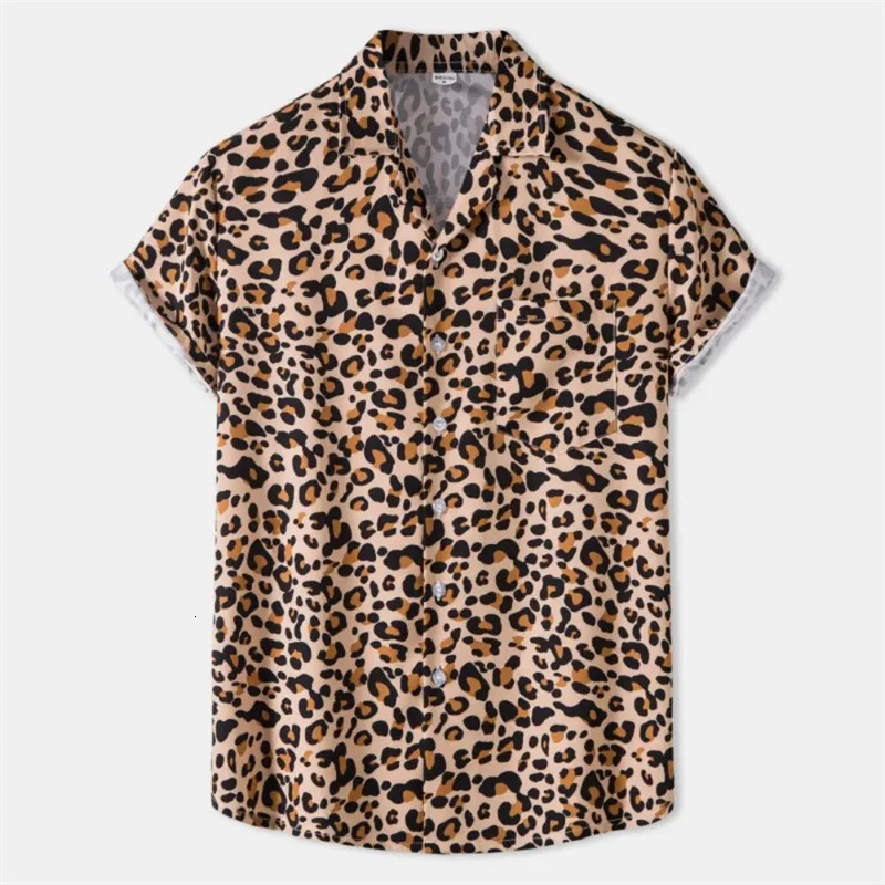 Summer 3D Leopard Print Shirts For Men Clothes Casual Vacation Short Sleeve Streetwear Button Clothing Mens Lapel Blouse Tops 250211