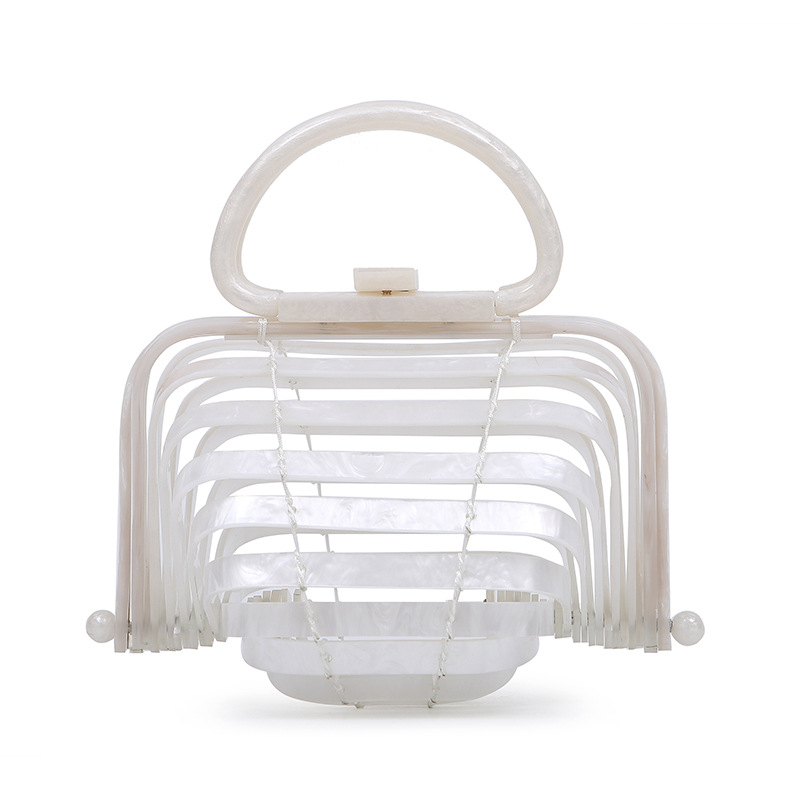 Acrylic Basket Vacation Beach Bag - Foldable Hollow Handbag with Shell Design