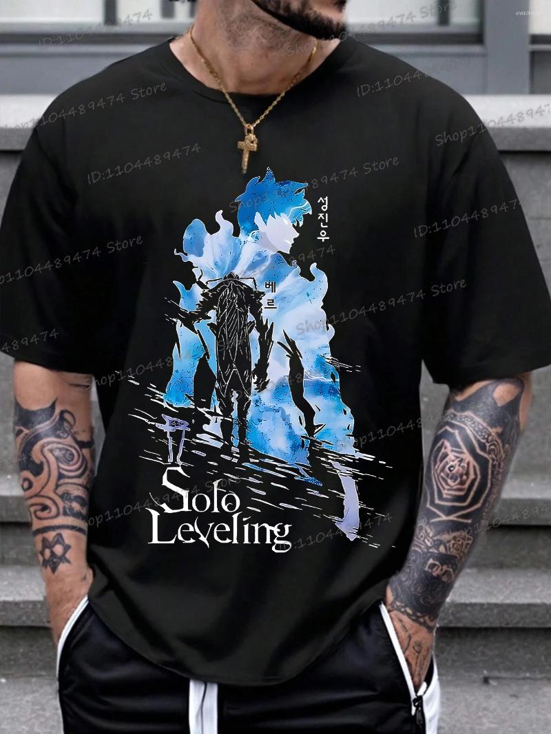 Men's T Shirts Vintage Anime Print Solo Leveling T-shirt Men Women Cotton Shirt Beru And Sung Jin-woo Streetwear Crew Neck Tops