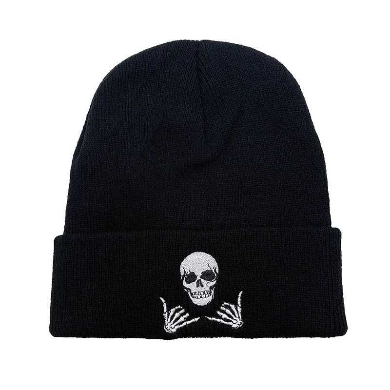 Winter Embroidery Skl Posture 66 Acrylic Knitted Bean Hat Mens Warm Outdoor Mountaineering Warm Cold Hat Youth W193 X250212