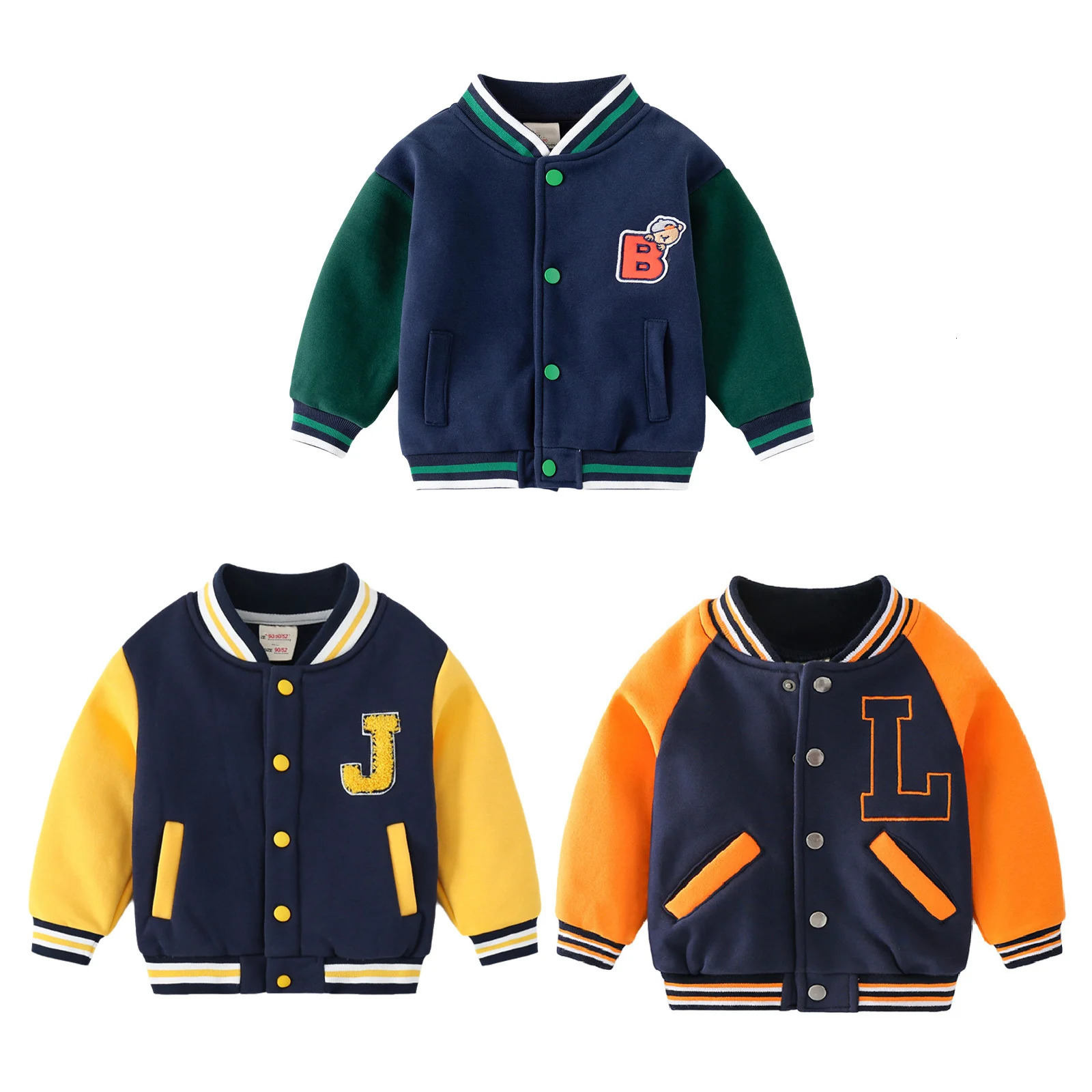 Toddler Kids Boys Baseball Jacket Long Sleeve Buttons Color Block Pockets Letter Embroidery Bomber Coat Outerwear Schooling Wear 250211
