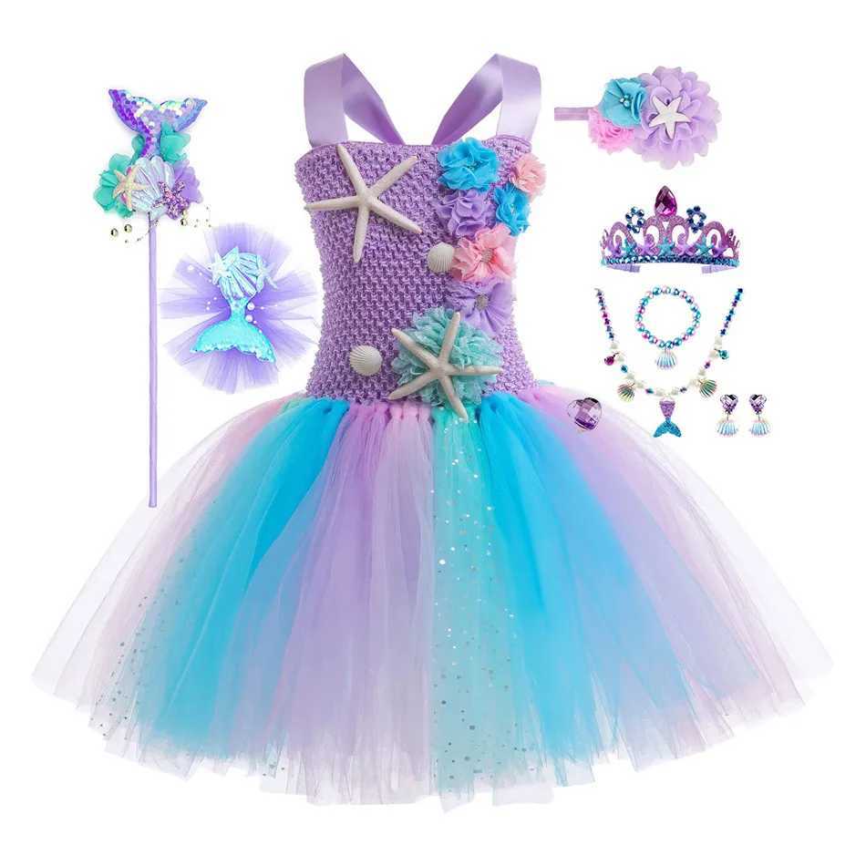 1-12Y Cute Mermaid Tutu Dress with Corfish Appliques Off Shoulder Fancy Princess Frock Toddler Birthday Par Puffy GownXJ250117
