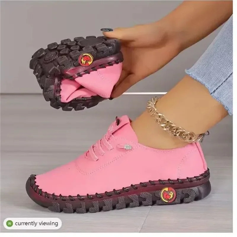 Sneakers Women Shoes Loafers Lace Up Leather Flat Spring Casual comfortable Mom Shoe Mujer Zapatos Chaussure Femme 250207